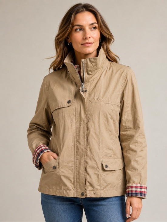 Bench Jackets & Blazers - Bench Beige Jacket with Red and Navy Plaid Lining
